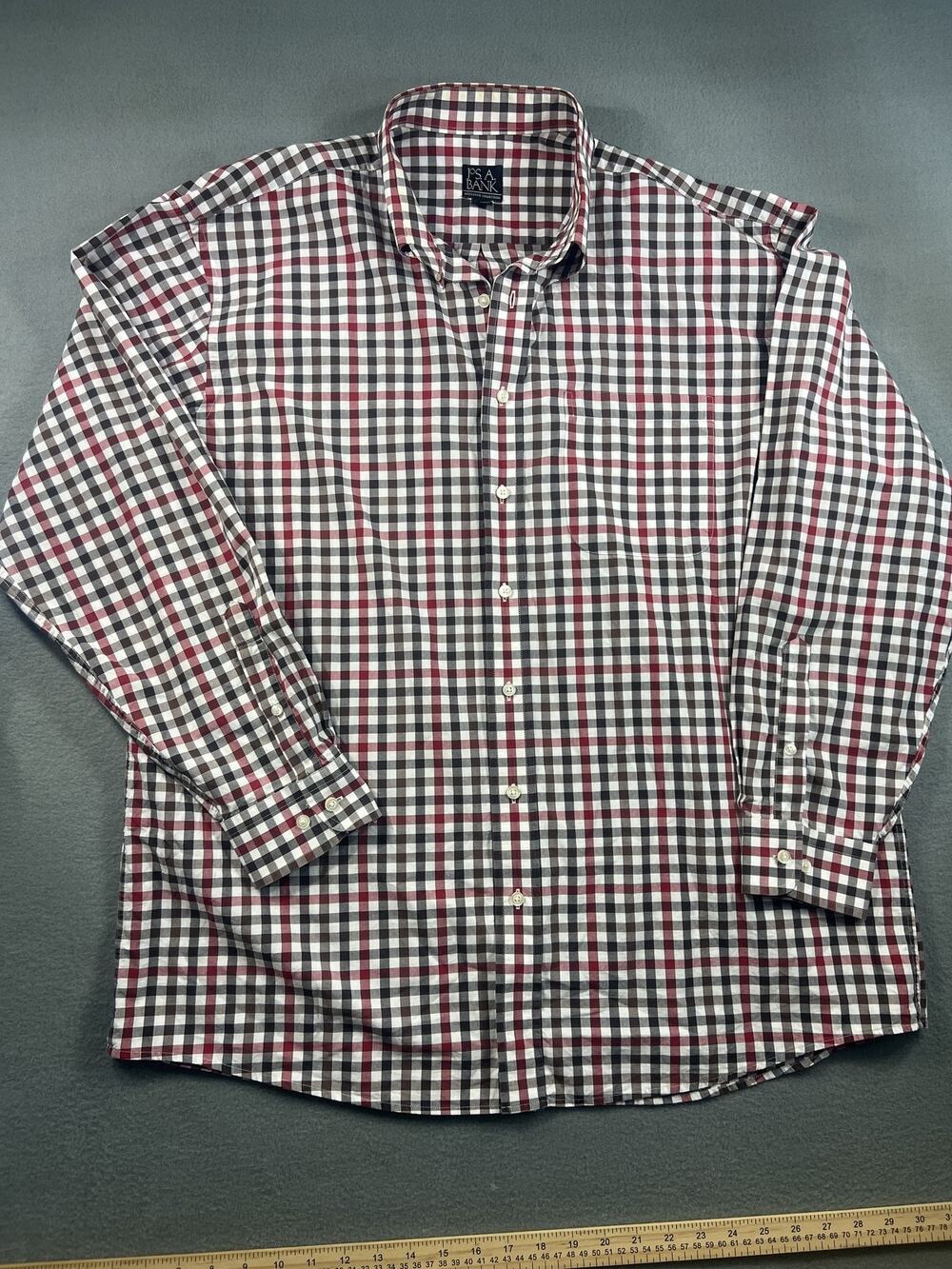 Jos. A. Bank Gray Plaid Dress Shirt XL - Long Sleeve Cotton Business Wear